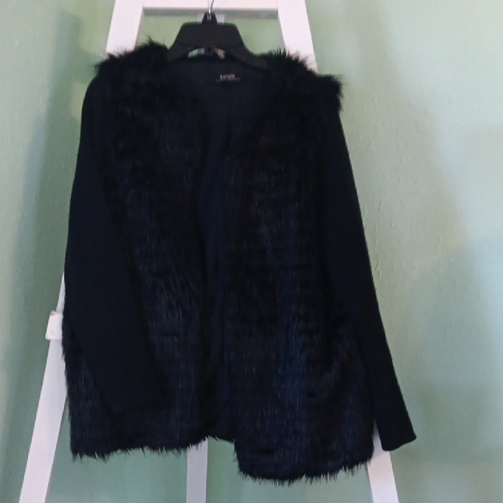 Kensie Black Sweater with Faux Fur Accents